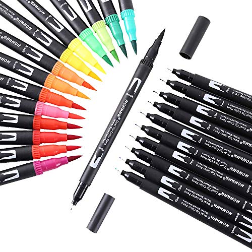 HOHUHU 100 Colores Con doble Rotuladores Punta Pincel,Ideal Para Libros Para Colorear Para Adultos, Manga, Comic, Caligrafía HO-100B