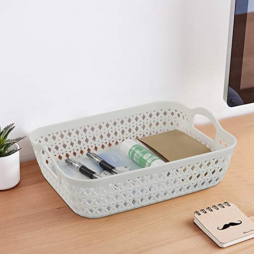 Hokky Cesta Almacenamiento Blanca, Cesta de Plástico con Asas, Pack de 6 (Medio)