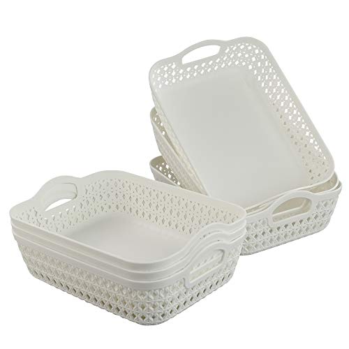 Hokky Cesta Almacenamiento Blanca, Cesta de Plástico con Asas, Pack de 6 (Medio)