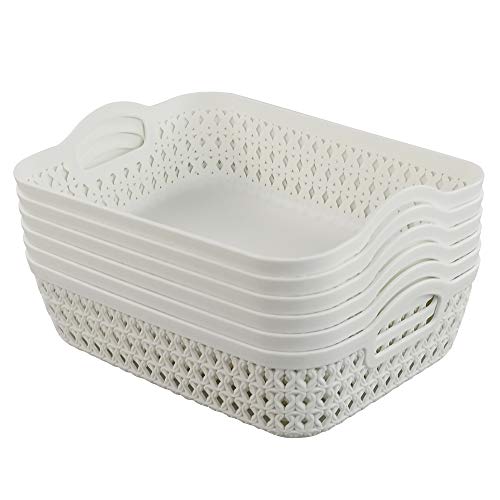 Hokky Cesta Almacenamiento Blanca, Cesta de Plástico con Asas, Pack de 6 (Medio)