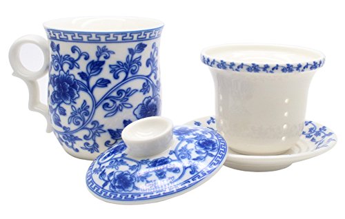 hollihi porcelana taza de té con tapa y platillo infusor Sets – chino Jingdezhen cerámica taza de café de té sistema de preparación de té para oficina en casa