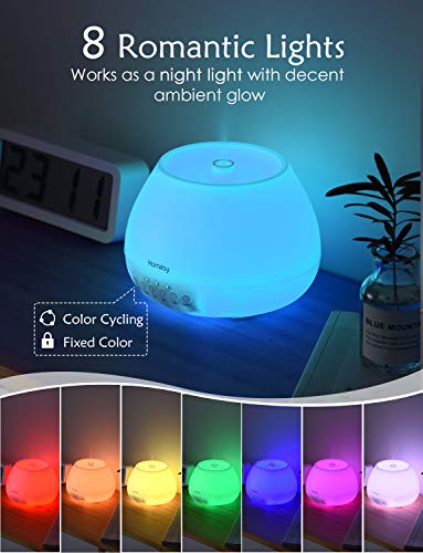 Homasy 500ml Difusor de Aromas, Set de 6 Aceites Esenciales, Luz Nocturna de 8 Colores con Ajuste de Temporizador, para Dormitorio, Sala de Estar, (Sin BPA), Blanco
