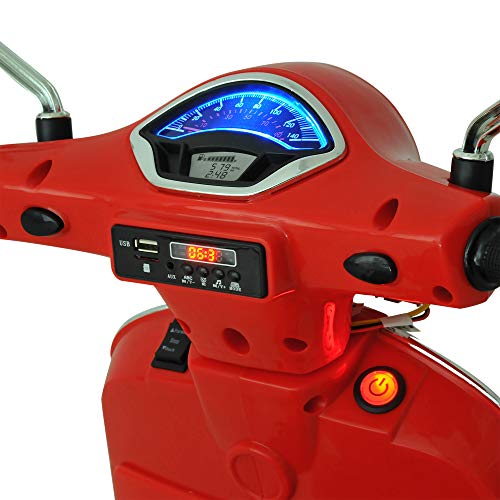 HOMCOM Moto Eléctrica Infantil Coche Triciclo Vespa Scooter Eléctrico a Batería con Luz MP3 USB Bocina para Niños Más de 3 Años Carga 25kg