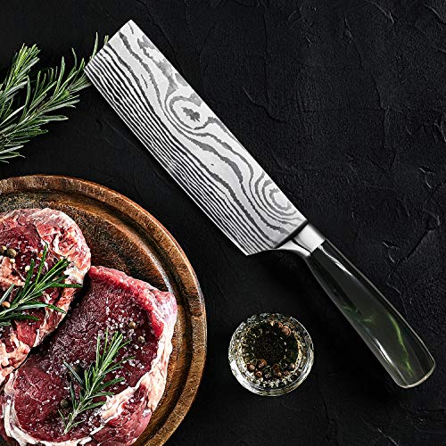 Home Safety Cuchillo de Chef Chino - Cuchillo Cocina de 7 Pulgadas, Nakiri Cuchillo de Cocinero Chino, Alemán Cuchillo de Carne de Acero Inoxidable con Mango Ergonómico para cocina y restaurante