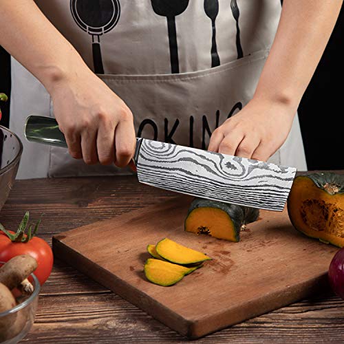 Home Safety Cuchillo de Chef Chino - Cuchillo Cocina de 7 Pulgadas, Nakiri Cuchillo de Cocinero Chino, Alemán Cuchillo de Carne de Acero Inoxidable con Mango Ergonómico para cocina y restaurante