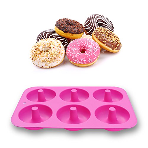 homEdge - Pack de 2 moldes para dónuts, antiadherentes, con silicona de grado alimenticio, verde y rosa