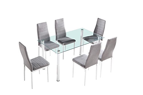 HomeSouth - Mesa de Comedor Blanca, Mesa de Cristal para Cocina, Medidas Mesa Moderna salón: 140x80 cm Ancho