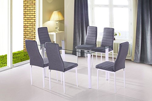 HomeSouth - Mesa de Comedor Blanca, Mesa de Cristal para Cocina, Medidas Mesa Moderna salón: 140x80 cm Ancho