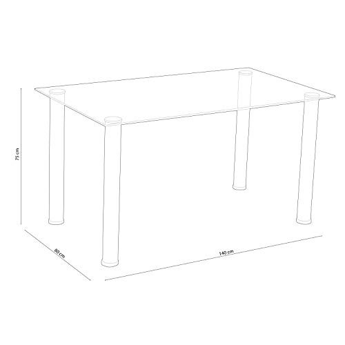 HomeSouth - Mesa de Comedor Blanca, Mesa de Cristal para Cocina, Medidas Mesa Moderna salón: 140x80 cm Ancho