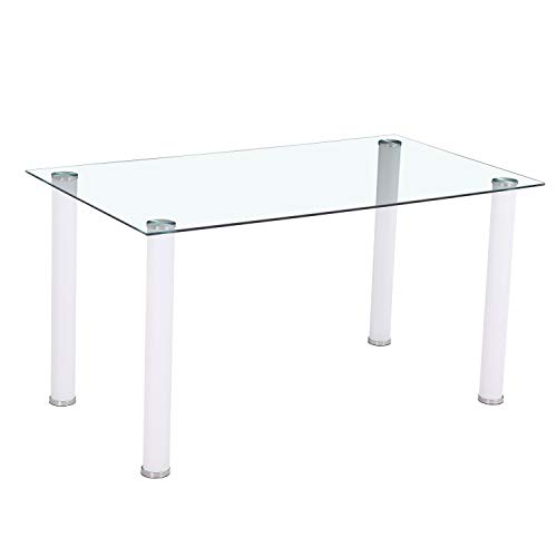 HomeSouth - Mesa de Comedor Blanca, Mesa de Cristal para Cocina, Medidas Mesa Moderna salón: 140x80 cm Ancho