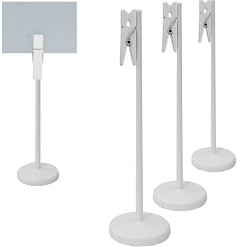 hometools. EU – 4 x mesa pizarra madera Clip con pinza y Stand de soporte | Buffet, Fiesta, Fiesta, Boda, Decoración, acabado vintage rústico, color blanco, Juego de 4