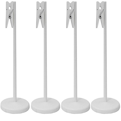hometools. EU – 4 x mesa pizarra madera Clip con pinza y Stand de soporte | Buffet, Fiesta, Fiesta, Boda, Decoración, acabado vintage rústico, color blanco, Juego de 4