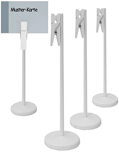 hometools. EU – 4 x mesa pizarra madera Clip con pinza y Stand de soporte | Buffet, Fiesta, Fiesta, Boda, Decoración, acabado vintage rústico, color blanco, Juego de 4