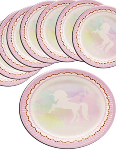 HomeTools.eu® – Juego de vajilla de fiesta de unicornio con mariposa, 8 personas, vasos, platos de papel, servilletas, 36 piezas