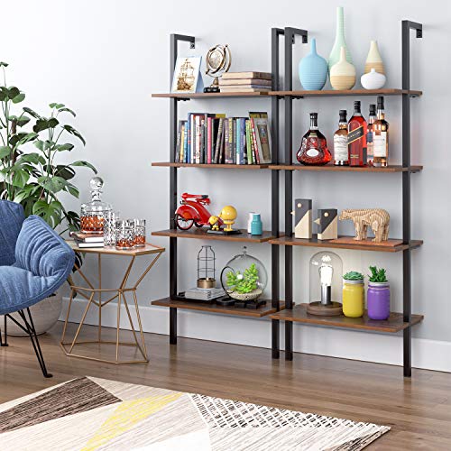 Homfa Estantería Escalera Librería de Pared con 4(5) estantes Estantería Metálica para Salón Baño Terraza Vintage y Negro (154.5x60x18.5cm)