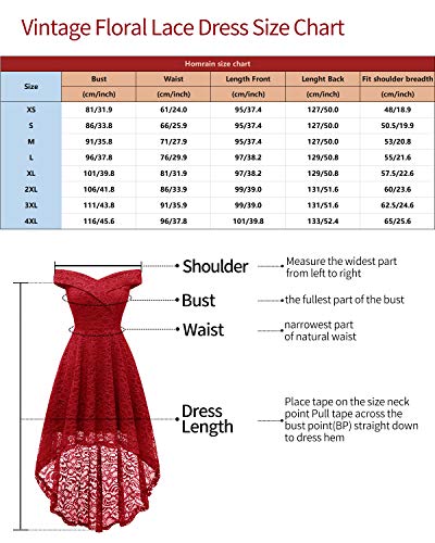 Homrain Vestido Cóctel Vintage A-línea Hi-Lo Elegante Encaje Fiesta Noche Vestido para Mujer Burgundy 3XL