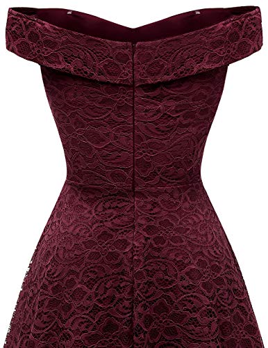 Homrain Vestido Cóctel Vintage A-línea Hi-Lo Elegante Encaje Fiesta Noche Vestido para Mujer Burgundy 3XL