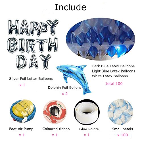 HOMTTEK Globos de látex 100x Azules y Blancos, Globos de Letras 2X delfín Azul y Globos de Palabra para Celebraciones románticas, para niñas, niños y Adultos
