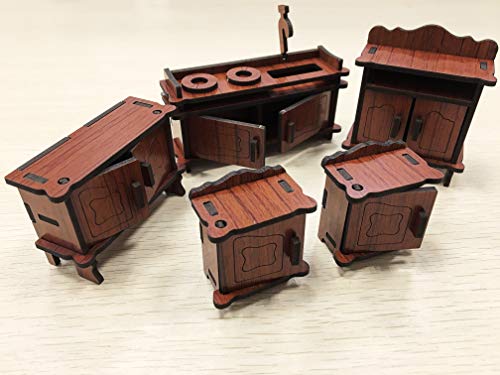 HorBous Muebles de Madera para Casa de Muñecas 23 Piezas Puzzle de Madera 3D para Niños