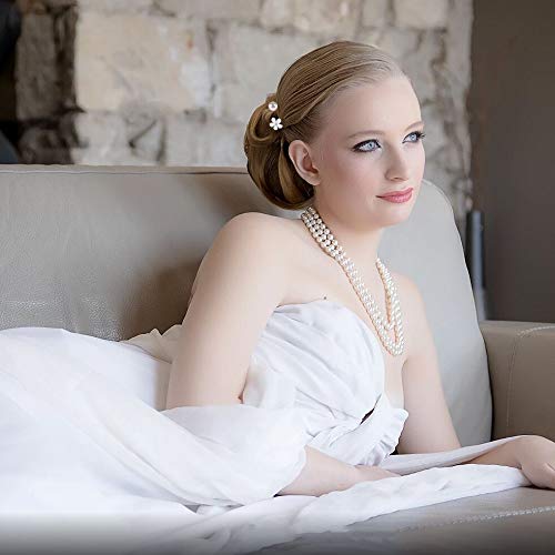 Horquillas para el Pelo con Flores y Perlas de Diamantes Pinzas para el Cabello en Forma de U Novia Pasadores de Pelo Flor Accesorios de Fiesta de Bodas Nupcial ,Blanco 40 piezas