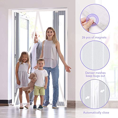 HOUSE DAY Cortina magnética para Puerta contra Mosquitos e Insectos, Cortina magnética de Malla Suave para Verano 90cm x 210cm（Color Blanco）