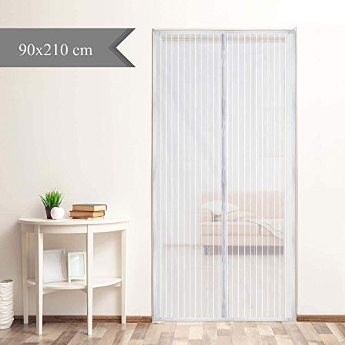 HOUSE DAY Cortina magnética para Puerta contra Mosquitos e Insectos, Cortina magnética de Malla Suave para Verano 90cm x 210cm（Color Blanco）
