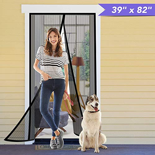HOUSE DAY Puerta de pantalla magnética 100x210cm Mosquiteras para puertas con sello magnético de cierre automático súper apretado y gancho y bucle de marco completo Malla de poliéster duradera