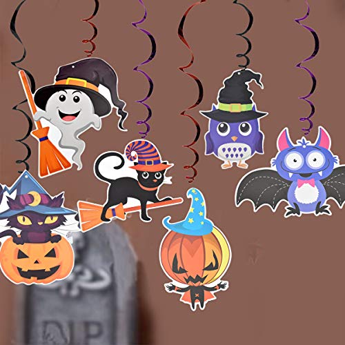 HQdeal 18 piezas Decoración de Halloween colgando,Serpentinas en Espiral Fiesta de Halloween Suministros Gato Negro Calabaza Bruja Patrón Decoración Festiva para Inicio Tienda Aleros de Pared Colgante