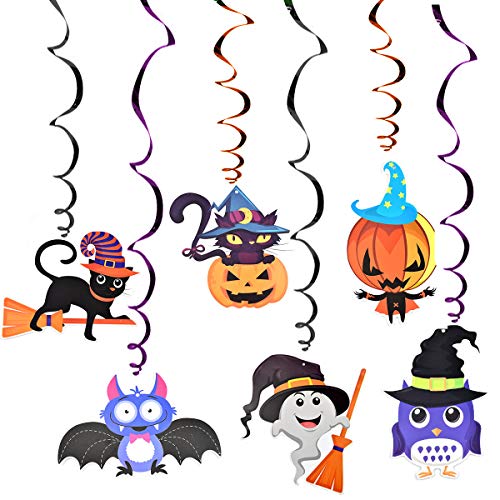 HQdeal 18 piezas Decoración de Halloween colgando,Serpentinas en Espiral Fiesta de Halloween Suministros Gato Negro Calabaza Bruja Patrón Decoración Festiva para Inicio Tienda Aleros de Pared Colgante