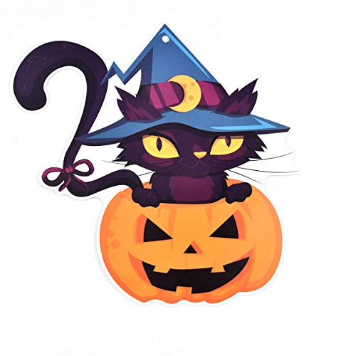 HQdeal 18 piezas Decoración de Halloween colgando,Serpentinas en Espiral Fiesta de Halloween Suministros Gato Negro Calabaza Bruja Patrón Decoración Festiva para Inicio Tienda Aleros de Pared Colgante