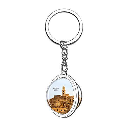 Hqiyaols Keychain Italia Matera Cristal Girar Acero Inoxidable Llavero Viajes Ciudad Recuerdo Llavero