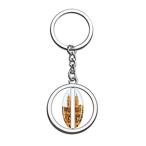 Hqiyaols Keychain Italia Matera Cristal Girar Acero Inoxidable Llavero Viajes Ciudad Recuerdo Llavero