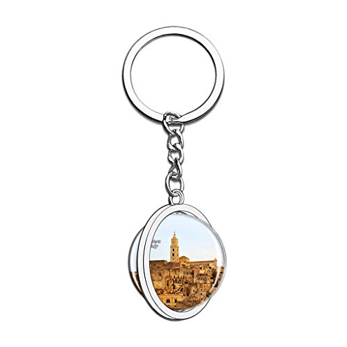 Hqiyaols Keychain Italia Matera Cristal Girar Acero Inoxidable Llavero Viajes Ciudad Recuerdo Llavero