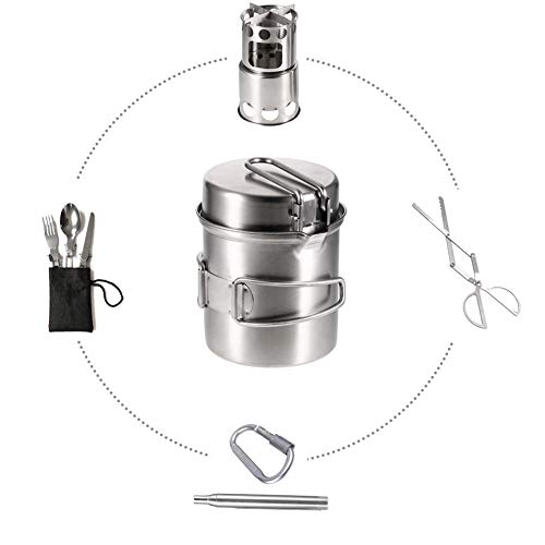 Huanhog Estufa Que acampa Plegable con Mochila Anafe Estufa de Camping con vajilla Pinzas Blowing Fuego tubulares portátiles Stove curado Alcohol portátil al Aire Libre Senderismo Picnic Barbacoa