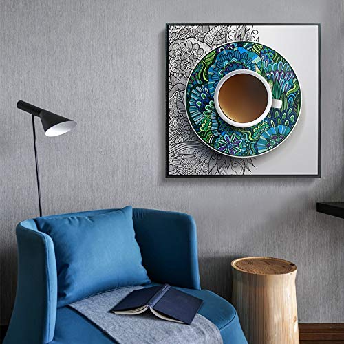 HULINJI Impresiones sobre Lienzo Porcelana Azul y Blanca Pinturas Decorativas Estudio Dormitorio Hotel Restaurante Porche Pared Pintura con Marco