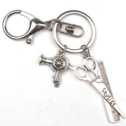 HXYKLM Moda Cabello Regalo Collar Llavero Joyería Retro Mini Peluquería Tijeras Secador de Pelo Peine Colgante Llavero Regalo Hecho a Mano