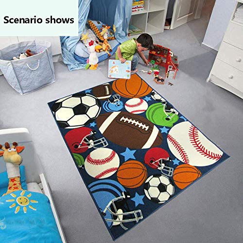 HYRL Kids Rug Fun Sport Rugs Lets Play Blue Childrens Rug Balls Imprimir con Pelota De Fútbol, ​​Baloncesto, Fútbol, ​​Pelota De Tenis Dormitorio Sala De Juegos