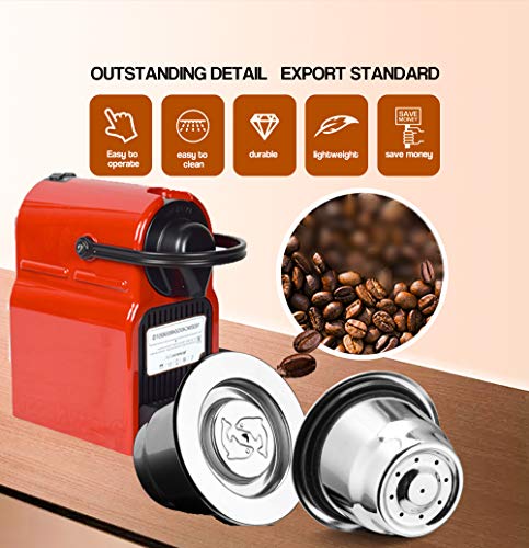 i Cafilas 2 Capsulas Recargables Rellenables Reutilizables de Acero Inoxidable para Nespresso,capsulas nespresso Reutilizables + 1 Cucharadita + 1 Cepillo de Limpieza