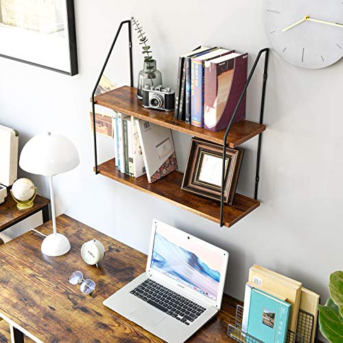 IBUYKE Estante de Pared 2 estantes, 60x20.5x53 cm Baldas Pared Industrial, Estante Flotante, Soporte de Pared Estable, Decoración, para Salón, Dormitorio, Oficina RF-TM011