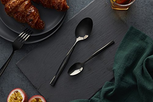 icxox Cucharas de Mesa Set de 6 Piezas, 20,6cm, Acero INOX 18/10 (Negro)