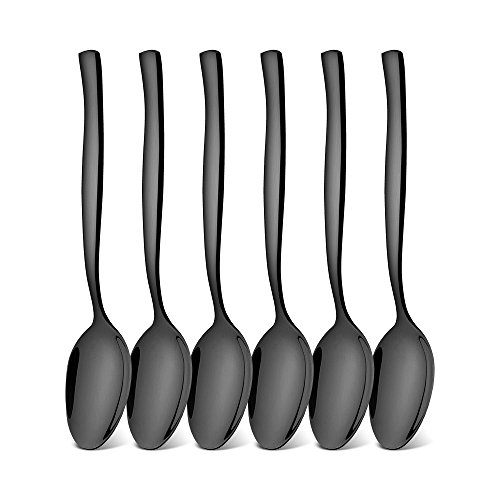 icxox Cucharas de Mesa Set de 6 Piezas, 20,6cm, Acero INOX 18/10 (Negro)