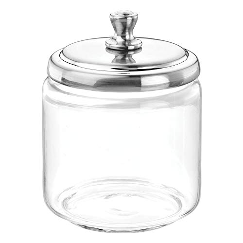 iDesign York Tarro baño, pequeño Bote con Tapa en Cristal y Metal, Transparente y Plateado, 8,9 cm x 8,9 cm x 11,4 cm