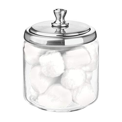 iDesign York Tarro baño, pequeño Bote con Tapa en Cristal y Metal, Transparente y Plateado, 8,9 cm x 8,9 cm x 11,4 cm