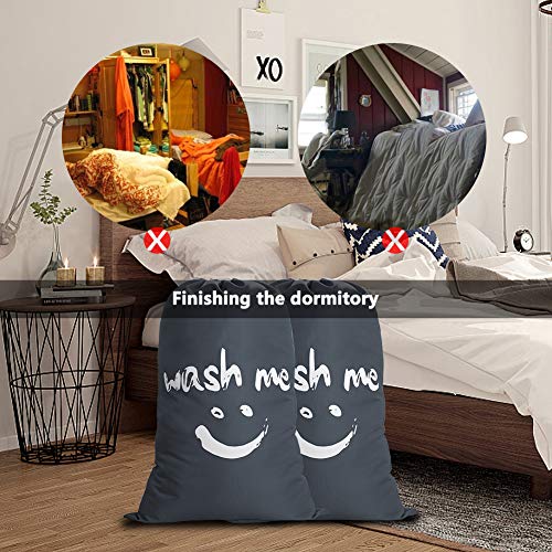 IHOMAGIC Set de 2 Bolsa de Colada con Cuerda Nilón Cesto para Ropa Sucia Plegable para Baño con Organizador Lavandería para Cocina Dormitorio Hotel de Viaje Gran Capacidad 120L 61x92cm, Gris Sonrisa