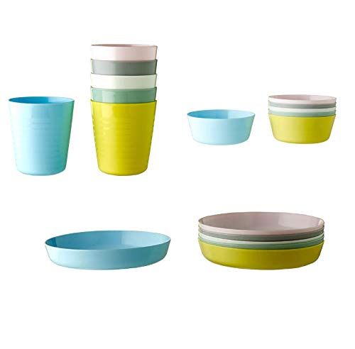 IKEA KALAS - Vajilla infantil (6 cuencos, 6 platos, 6 tazas), multicolor