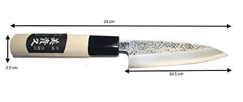 Ikeuti Cuchillo de Cocina Japones Artesanal Tsutsumi Hoja martillada 10.5cm- Cuchillos de Cocina Profesionales - Forjado a Mano