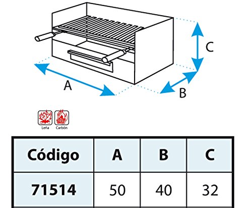 Imex El Zorro Cajón para Barbacoa con Parrilla de INOX, 50 x 40 x 33 cm, GRIS, 71514