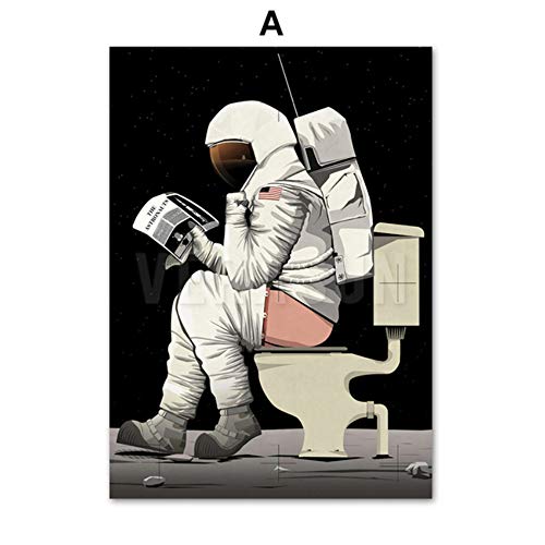 Imprimir en lienzo Astronauta de dibujos animados Baño divertido Baño Arte de la pared Carteles e impresiones nórdicos Imágenes para la decoración 15.7"x 19.6" (40x50cm) x2 Sin marco