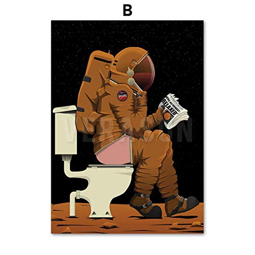 Imprimir en lienzo Astronauta de dibujos animados Baño divertido Baño Arte de la pared Carteles e impresiones nórdicos Imágenes para la decoración 15.7"x 19.6" (40x50cm) x2 Sin marco