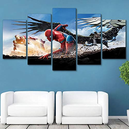 Imprimir Modern HD Painting Wall Art Family 5 Panel Spider Man Movie Modular Poster Decorativo Foto en Lienzo Living Room Frame